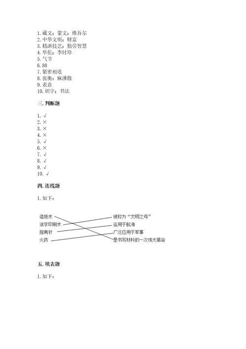 部编版五年级上册道德与法治第四单元《骄人祖先灿烂文化》测试卷（a卷）