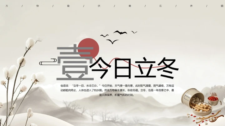 棕色中国风二十四节气之立冬养生PPT模板