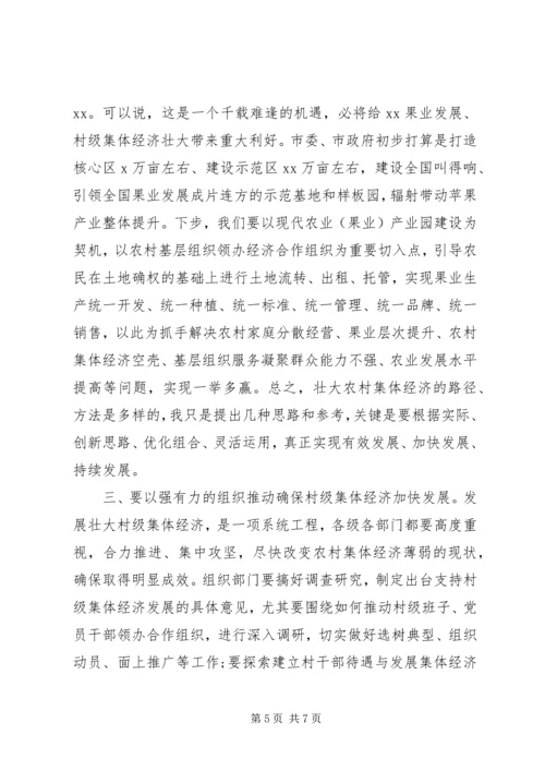 县委书记在调研村级集体经济时的讲话.docx