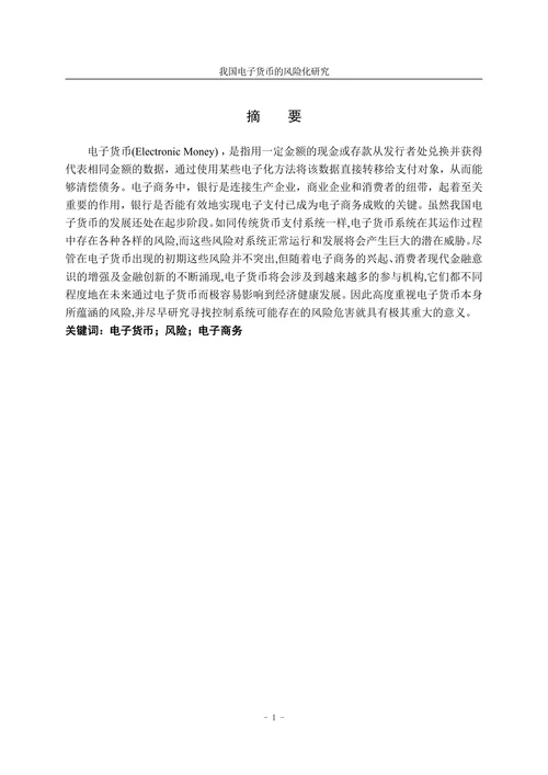 我国电子货币的风险化研究
