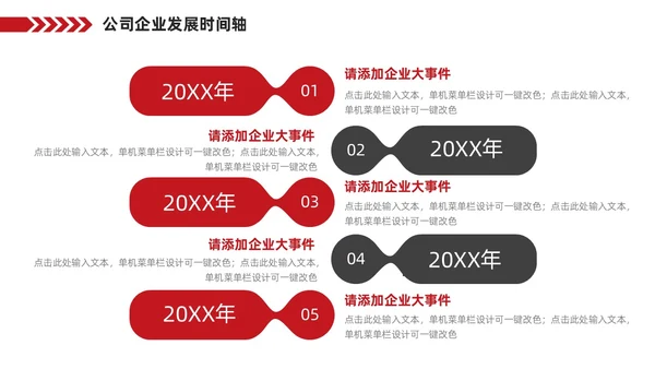 红色企业公司发展历程大事记时间轴PPT图表