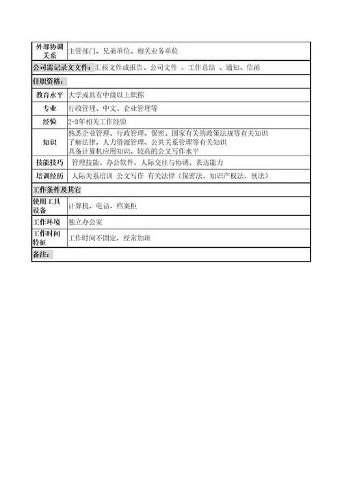 电力公司经理办公室主任岗位说明书