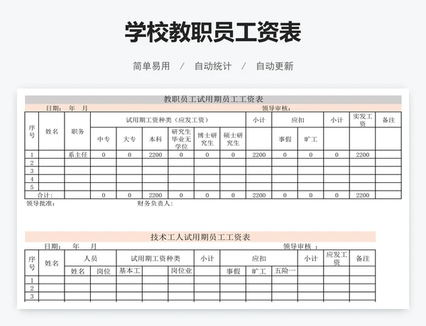 学校教职员工资表