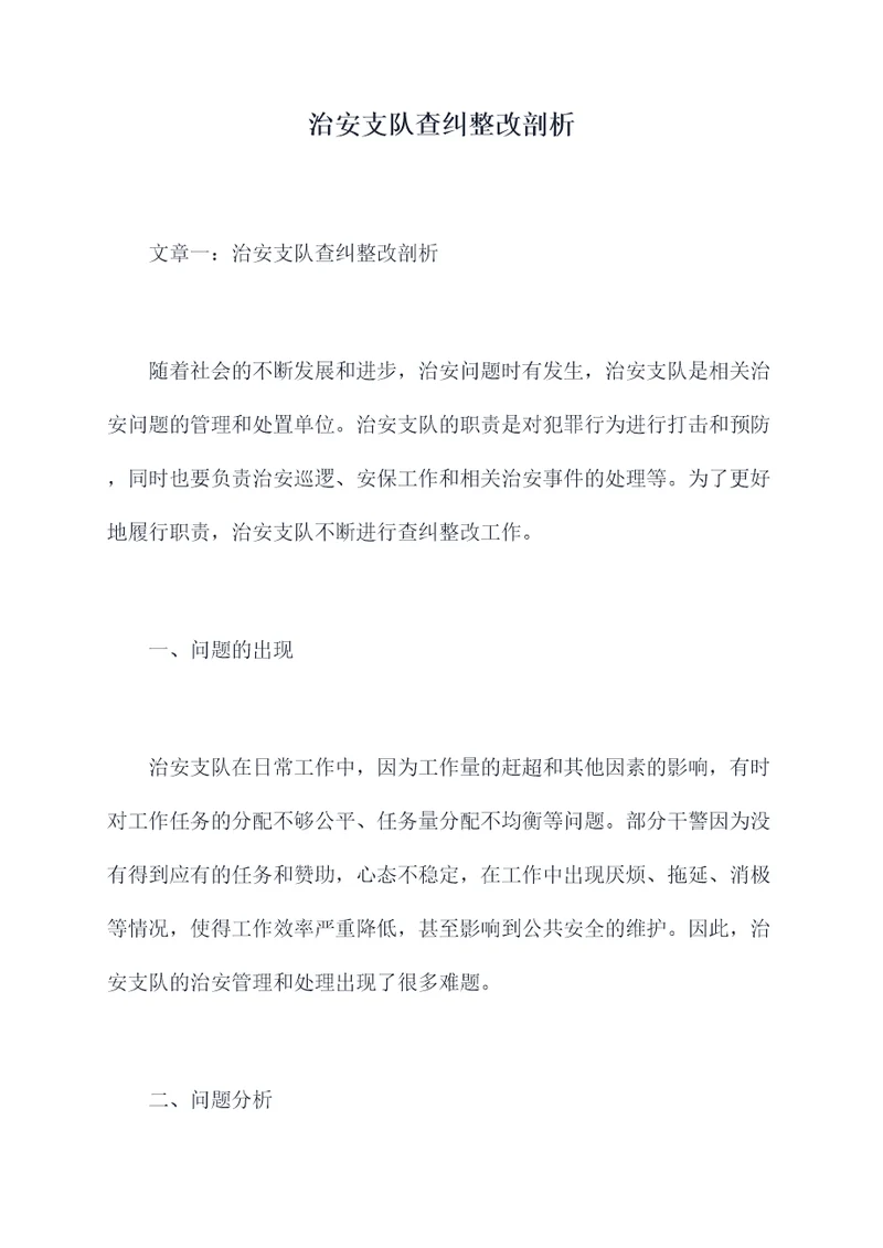 治安支队查纠整改剖析