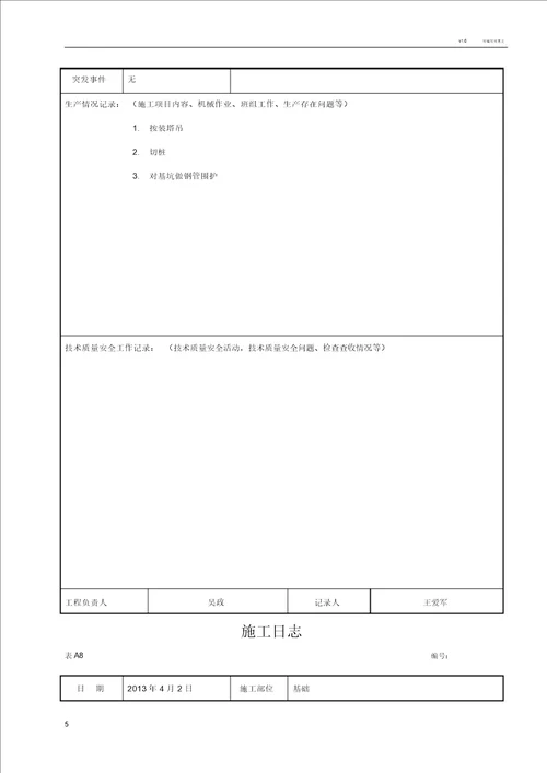 施工日志空白表格