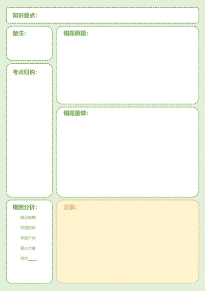 简约绿色语文数学英语错题本改错本学习纸学习笔记