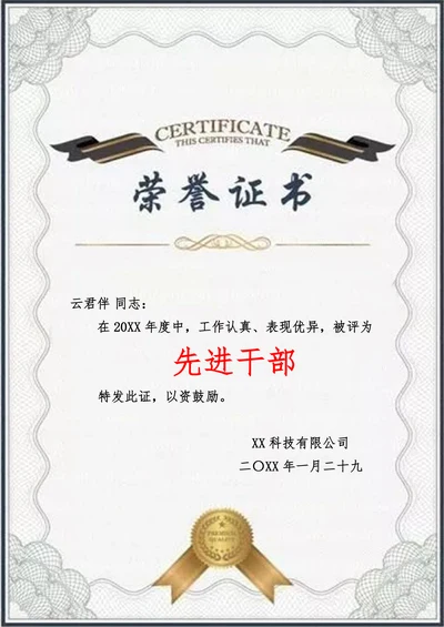商务中国风荣誉证书奖状证书