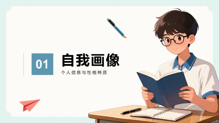 卡通校园简约插画风学生会面试自我介绍PPT模板