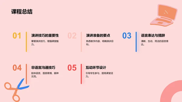 红色插画风教师说课教学设计公开课PPT模板