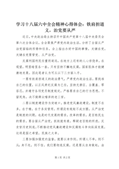 学习十八届六中全会精神心得体会：铁肩担道义，治党要从严.docx
