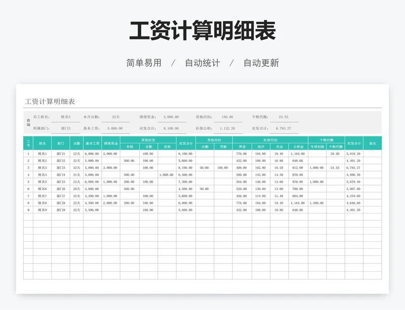 工资计算明细表