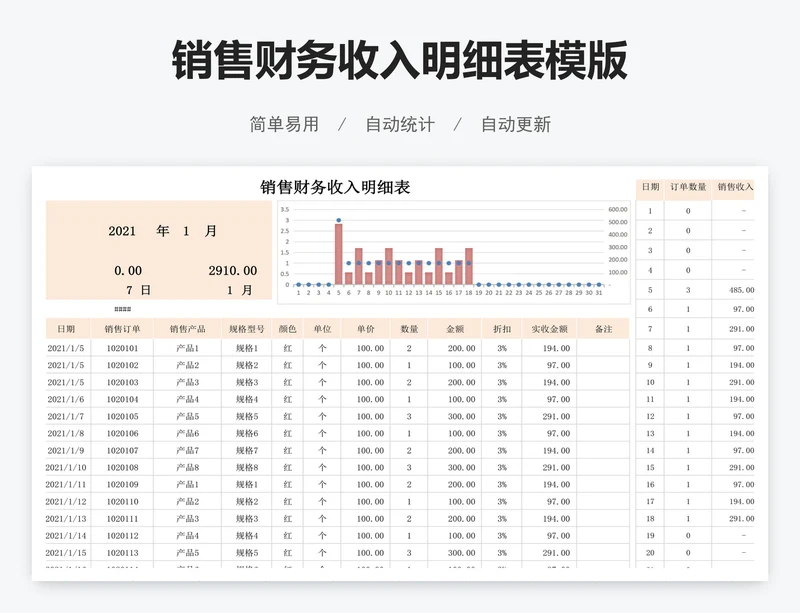 销售财务收入明细表模版