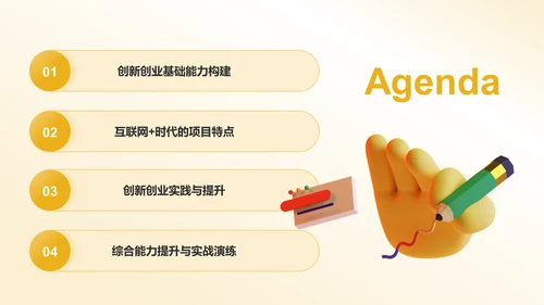 橙色3D风大学生互联网+创新创业项目计划书PPT模板