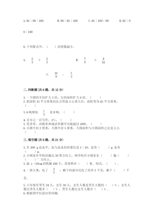 小学六年级上册数学期末测试卷（达标题）word版.docx
