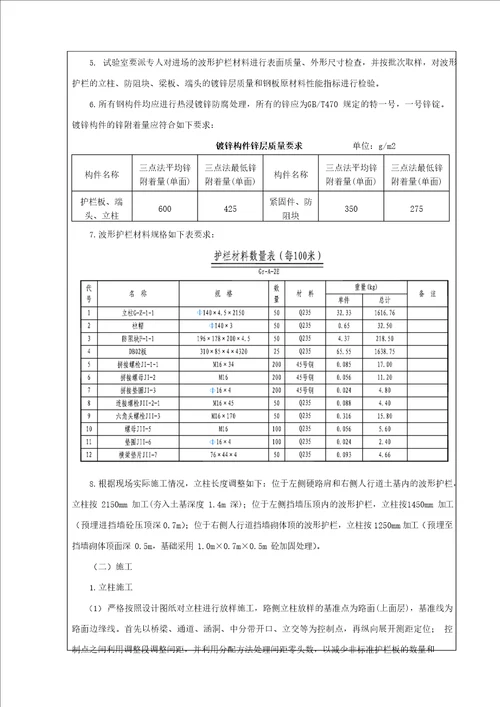 波形护栏施工施工技术交底记录