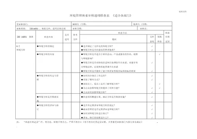 环境管理体系审核通用检查表