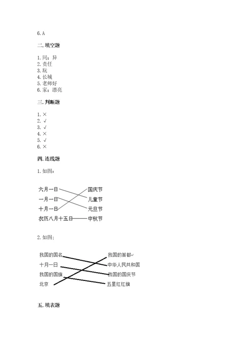 部编版二年级上册道德与法治《期中测试卷》及参考答案黄金题型