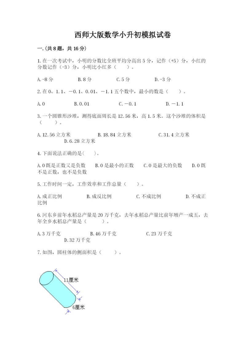 西师大版数学小升初模拟试卷精品【能力提升】.docx