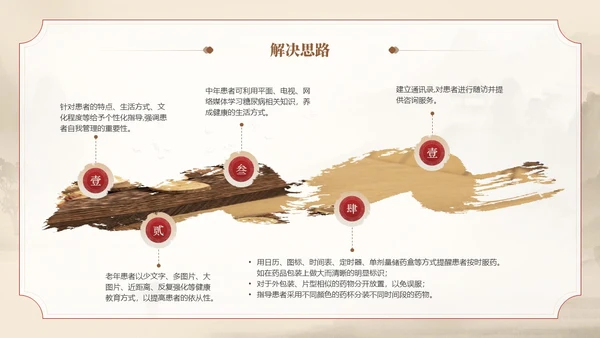 棕色水墨传统笔刷大气中医药糖尿病护理实拍操作培训PPT