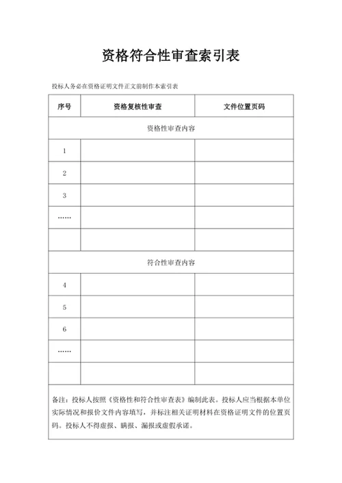 资格符合性审查索引表