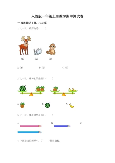 人教版一年级上册数学期中测试卷（各地真题）.docx