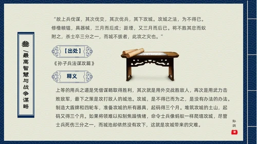蓝色古书封面中国兵法经典孙子兵法读书分享PPT