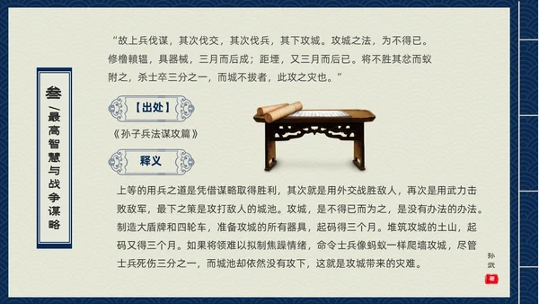 蓝色古书封面中国兵法经典孙子兵法读书分享PPT