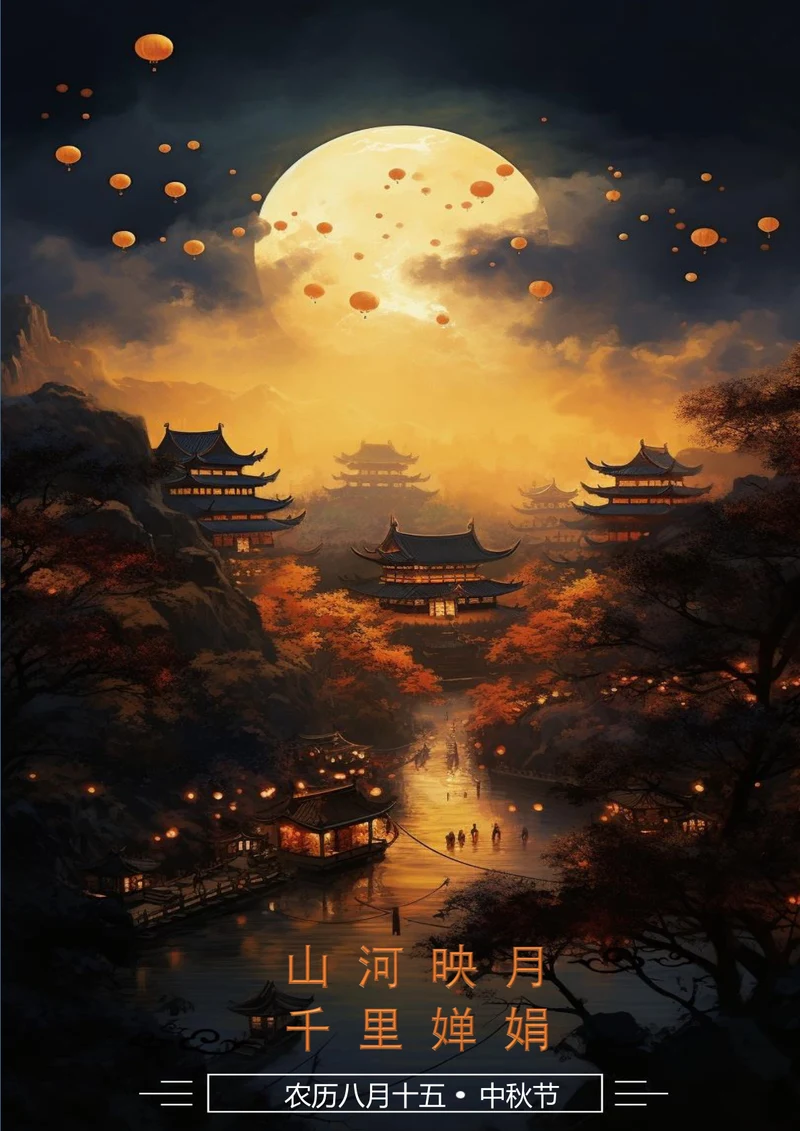 山河映月千里婵娟中秋节海报