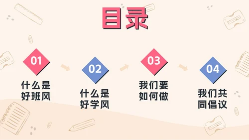 粉色卡通学生抓班风促学神主题班会带内容PPT模板