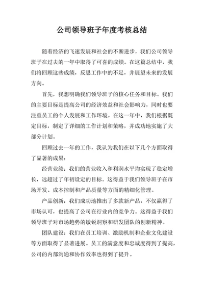 公司领导班子年度考核总结