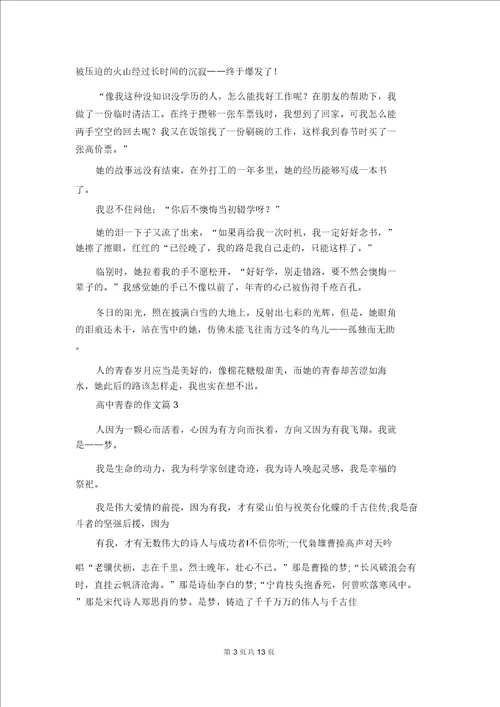 关于高中青春的作文八篇1