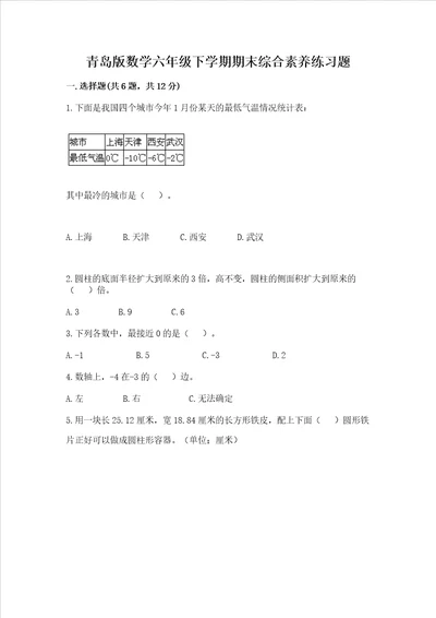 青岛版数学六年级下学期期末综合素养练习题及答案网校专用