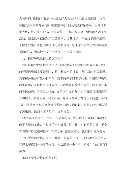 2022车间安全生产培训总结5篇