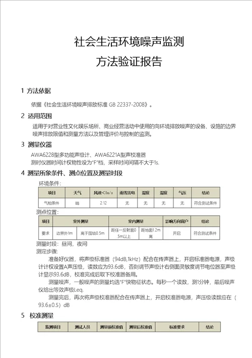 社会生活环境噪声监测方法验证报告