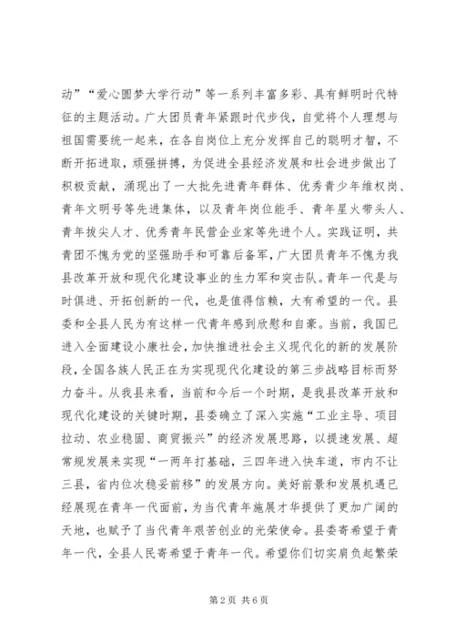 县委书记在团代会上的讲话.docx