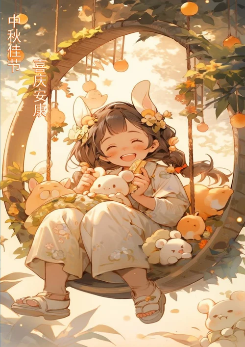 中秋节可爱卡通人物宣传海报