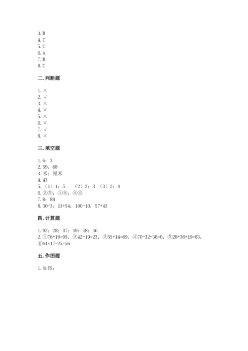 2022人教版二年级上册数学期中测试卷【名师系列】.docx