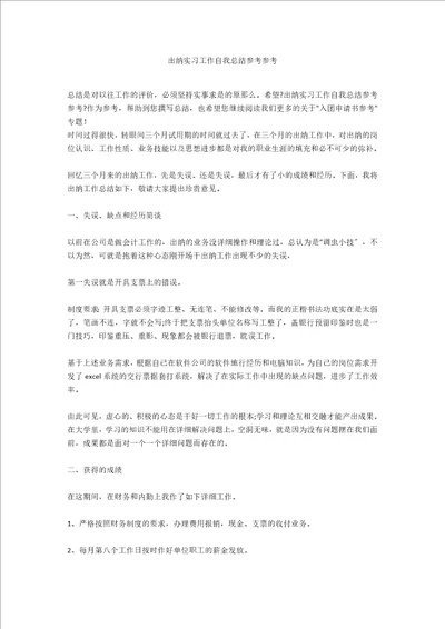 出纳实习工作自我总结参考参考