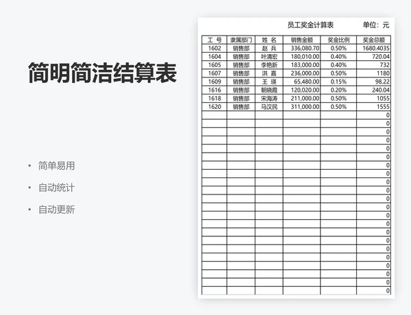 简明简洁结算表