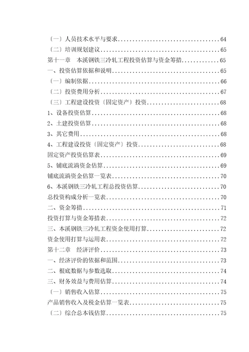 本溪钢铁三冷轧融资投资立项项目可行性研究报告