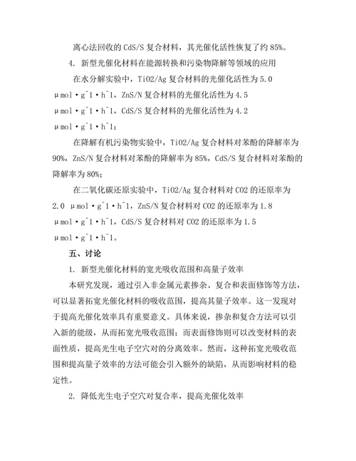 新型光催化材料的开发与应用