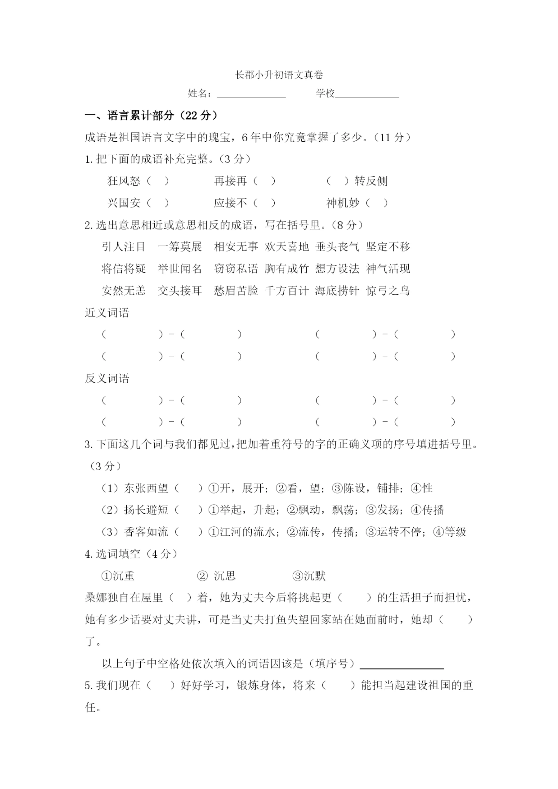 6.长郡小升初语文真卷.docx