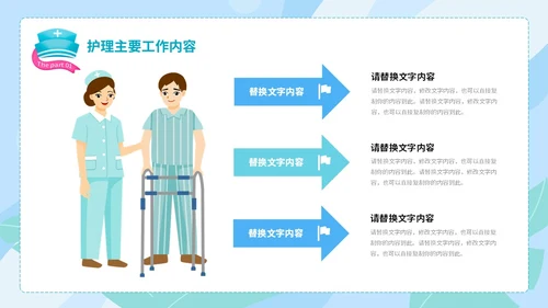 蓝绿色手绘插画风医药医疗护理行业工作汇报PPT