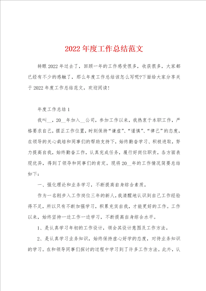 2022年度工作总结范文