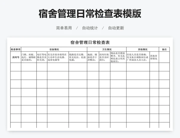宿舍管理日常检查表模版