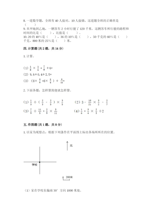 人教版六年级上册数学期末测试卷及答案（网校专用）.docx