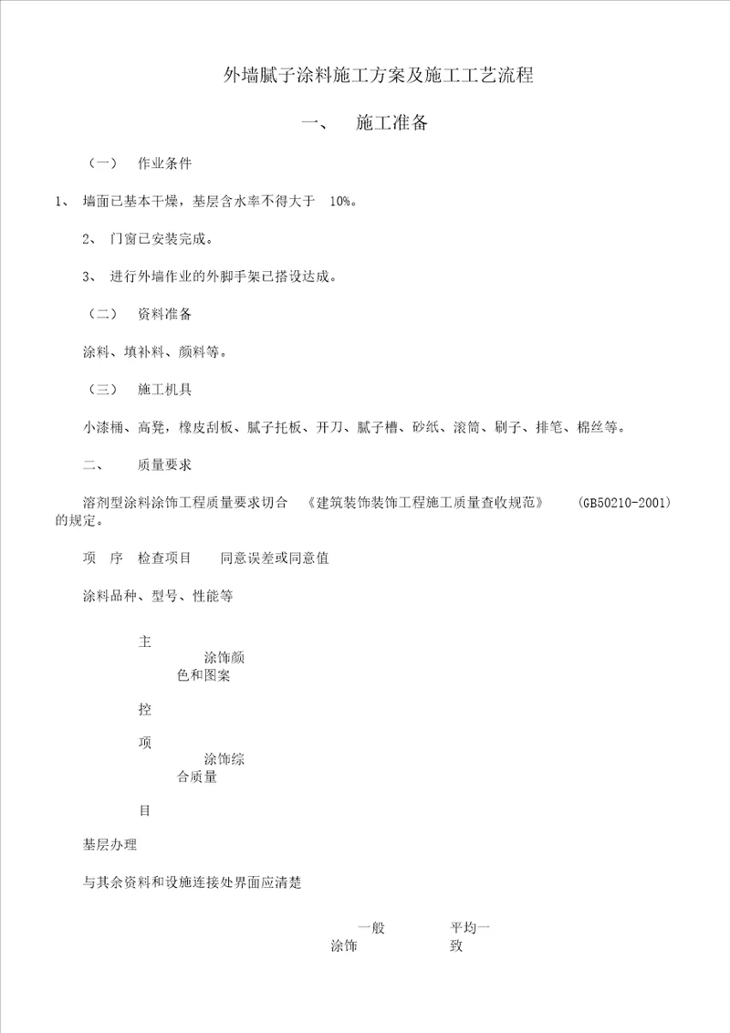 外墙腻子涂料施工方案及施工工艺流程纲要