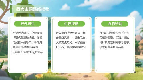 绿色3D风享受野趣感受阳光夏季旅游计划PPT