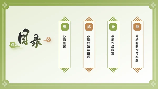 绿色国潮风苏绣——非遗文化科普PPT模板