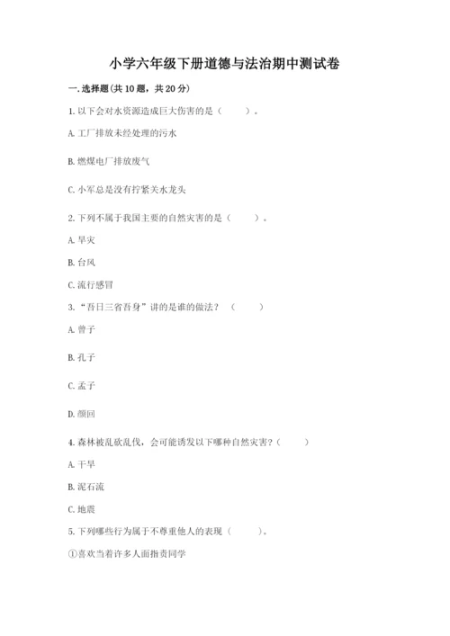 小学六年级下册道德与法治期中测试卷精品【名校卷】.docx